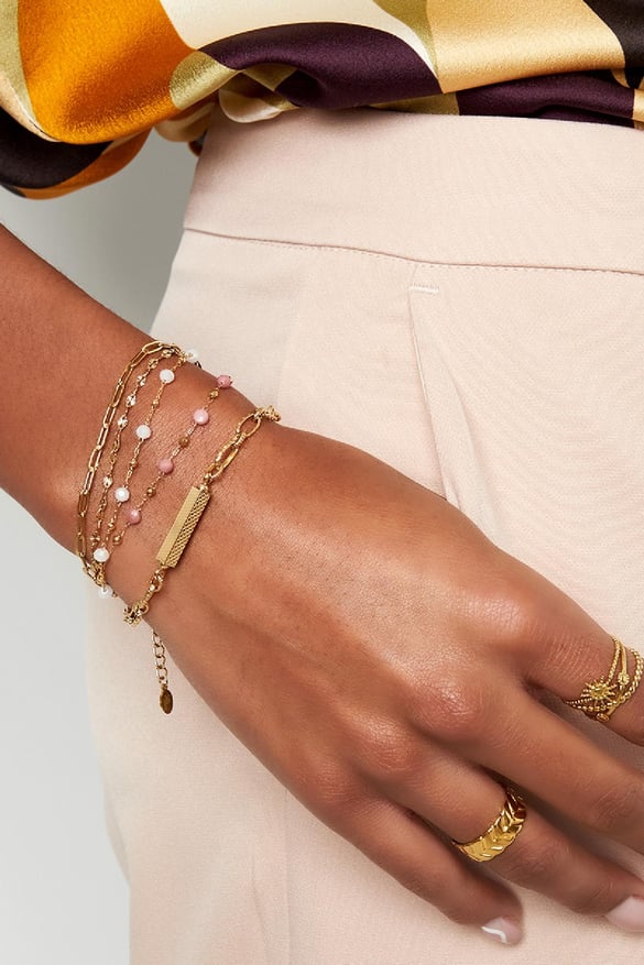 Link bracelet with charm Gold Color Stainless Steel