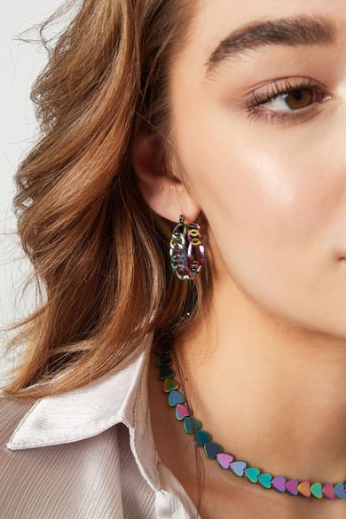 Cambiar pendientes holográficos Multicolor Acero inoxidable h5 Imagen3