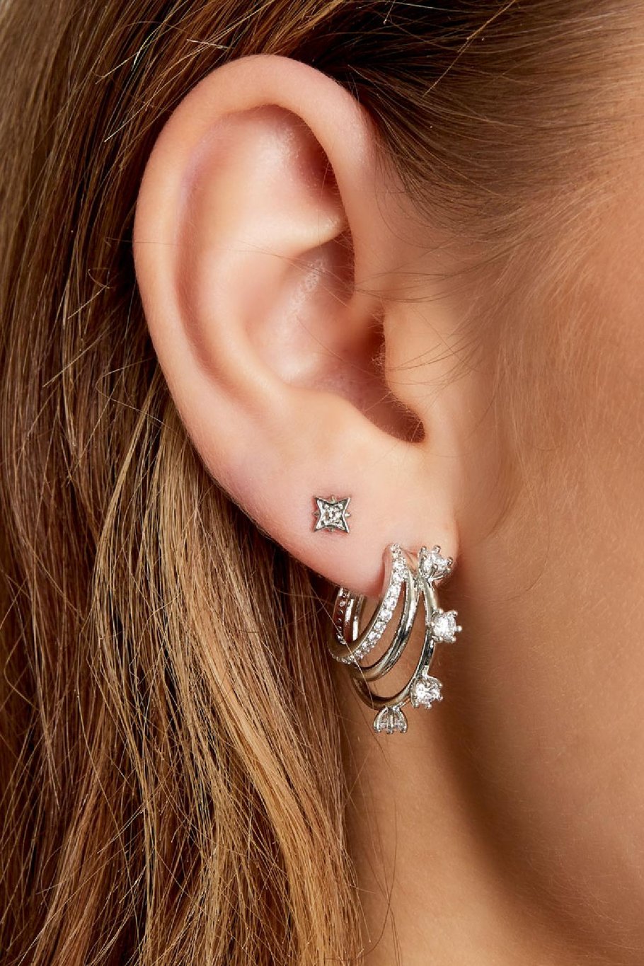 Ear studs star with strass Gold Color Stainless Steel Picture3