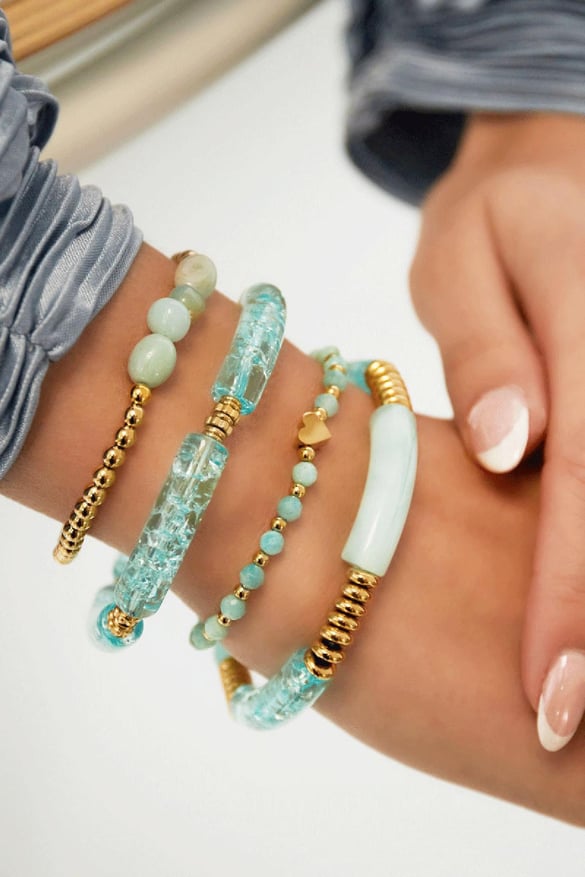 Perlenarmband mit Perlen Rosè &amp; Goldfarbe Edelstahl