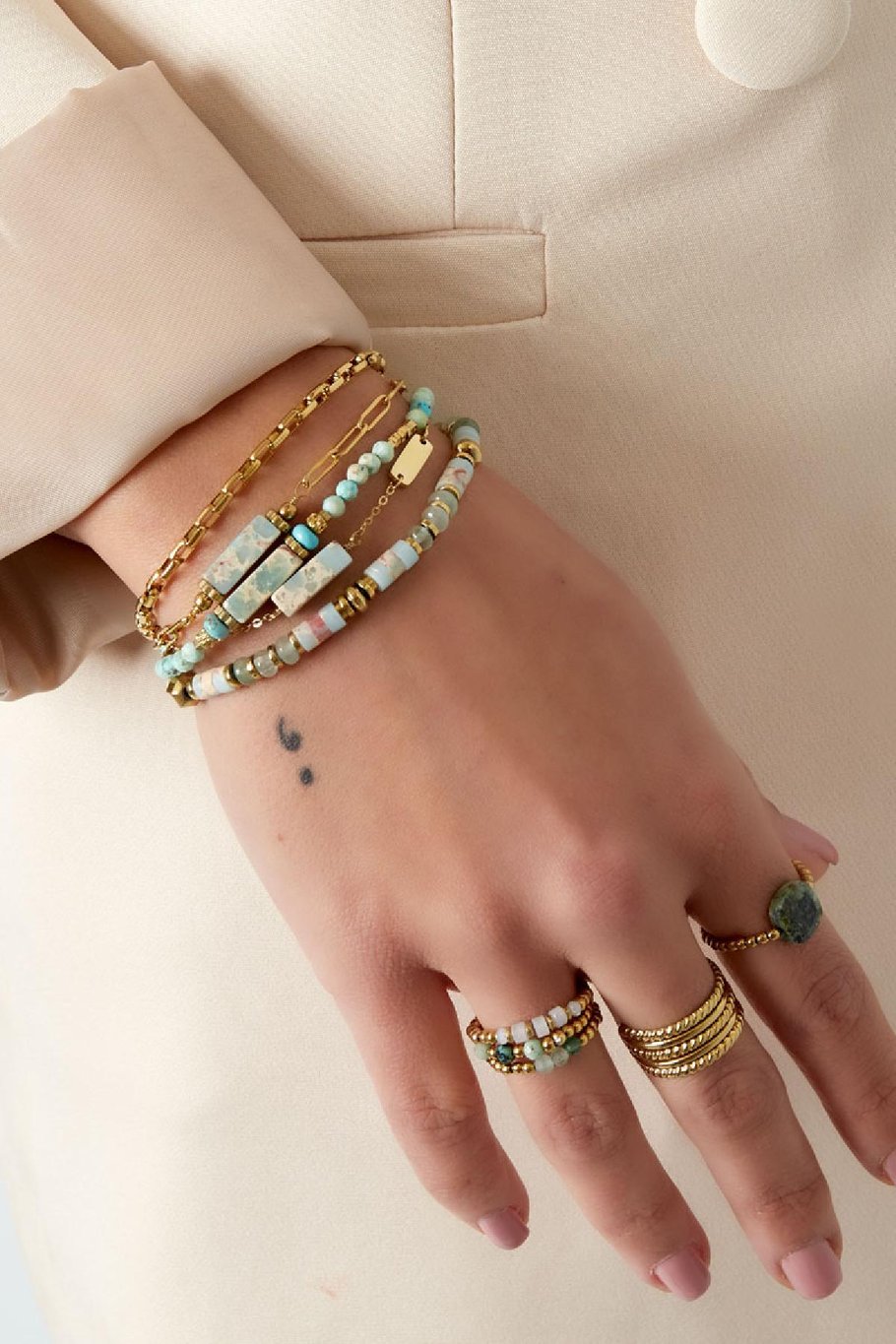 Basic bracelet with stone - Natural stones collection Blue &amp; Gold Color Stainless Steel Picture2
