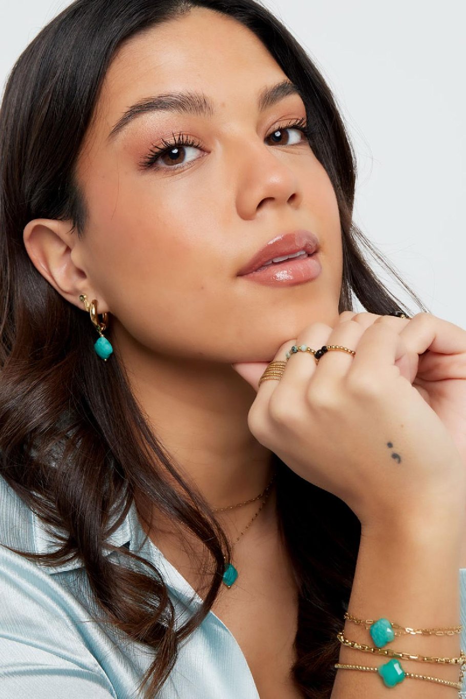 Earrings with clover - Natural stones collection Green &amp; Gold Color Stainless Steel Picture2
