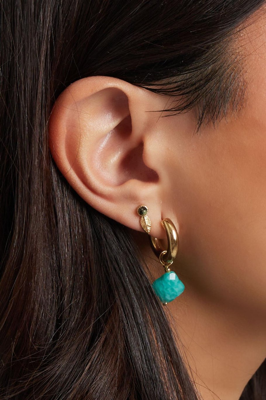 Earrings with clover - Natural stones collection Green &amp; Gold Color Stainless Steel Picture3
