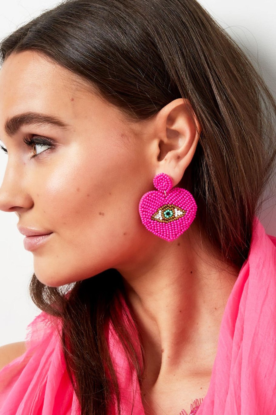 Perlenohrringe mit Öse Fuchsia Glas Bild3