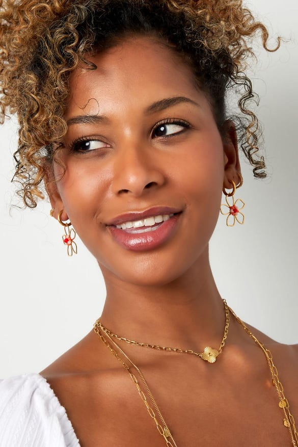 Earrings wild flower Pink &amp; Gold Color Stainless Steel