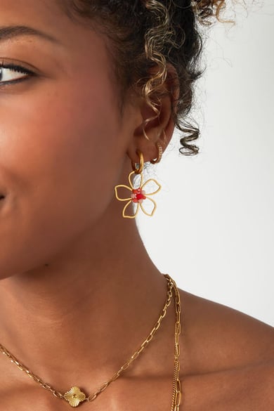Pendientes flor silvestre Rosa&amp; Color dorado Acero inoxidable h5 Imagen3