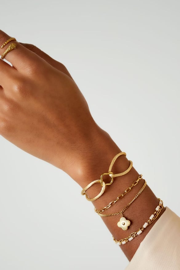 Bracelet double maillons/perles Vert &amp; Couleur or Acier inoxydable