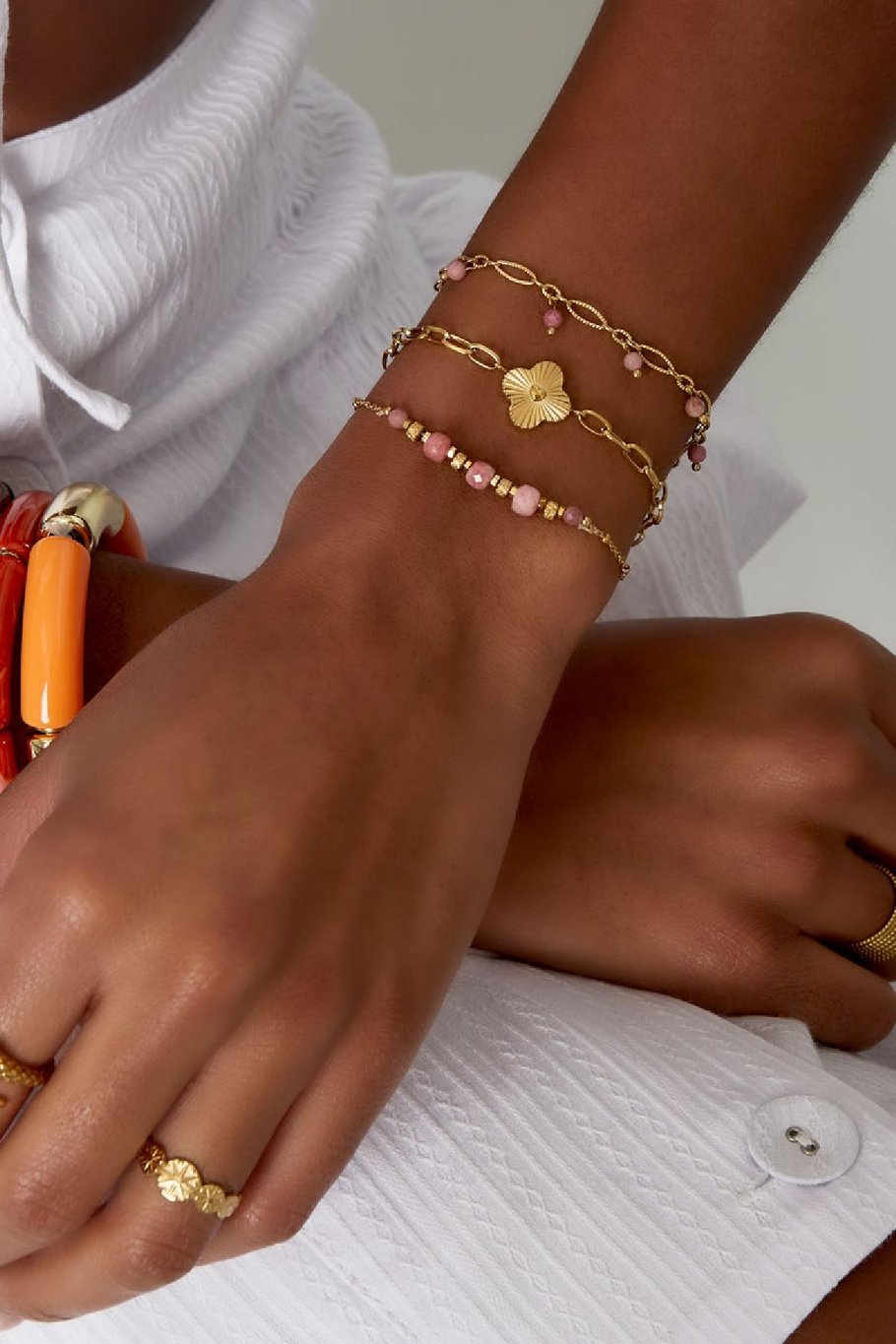 Link bracelet flower Gold Color Stainless Steel Picture3