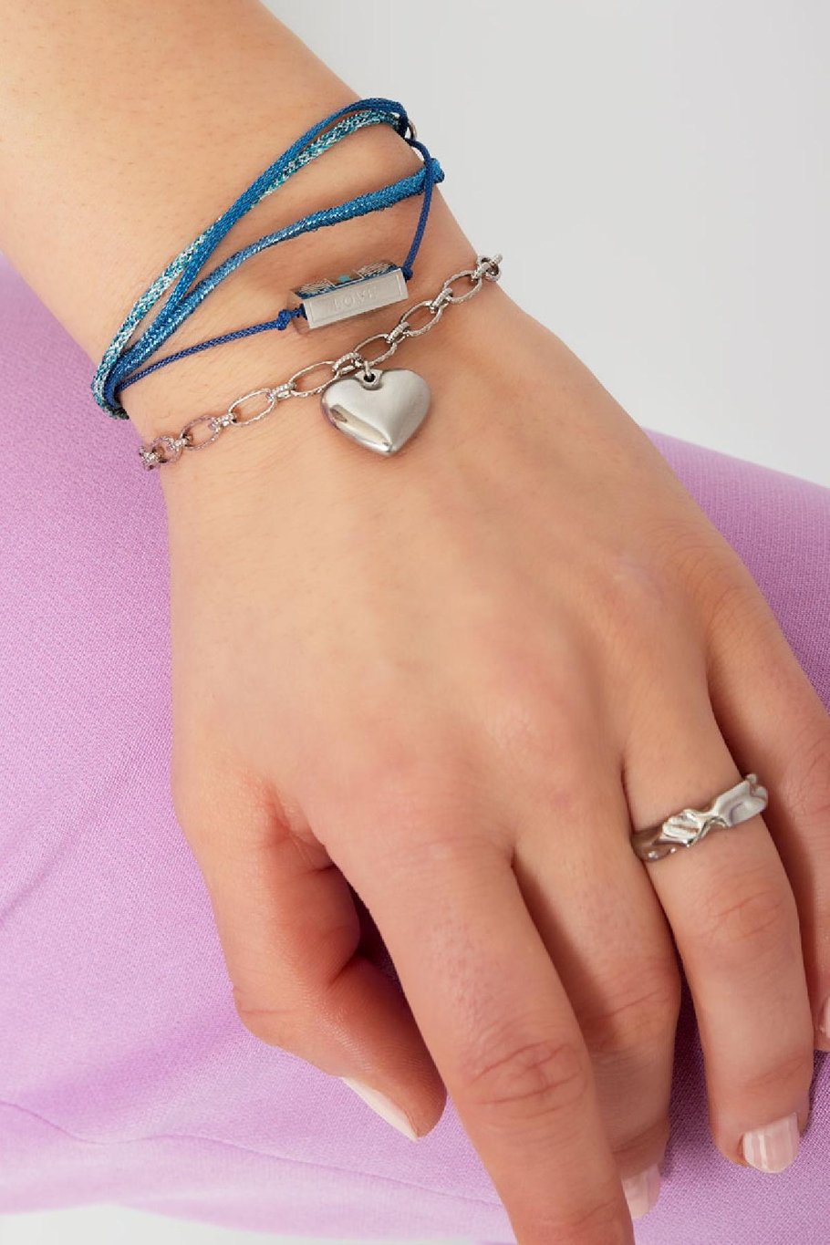 Link bracelet with heart Silver Color Stainless Steel Picture3