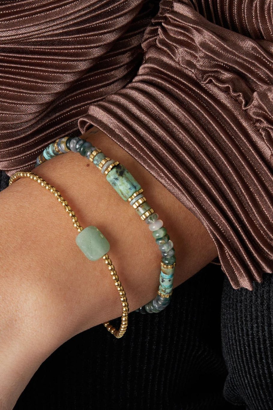 Bracelet beads party - Natural stones collection Green &amp; Gold Color Stainless Steel Picture3