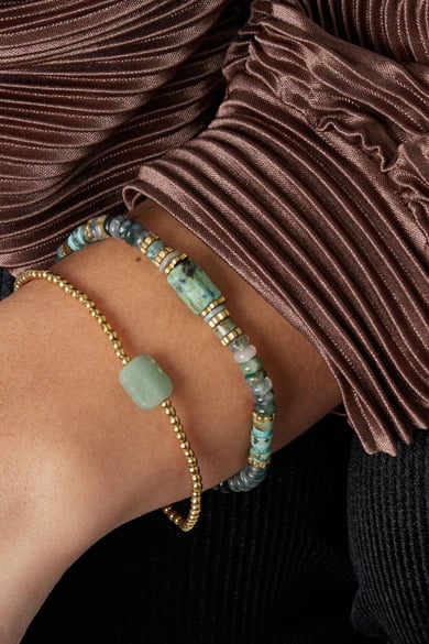 Bracelet beads with large stone - Natural stones collection Green Stainless Steel h5 Picture3