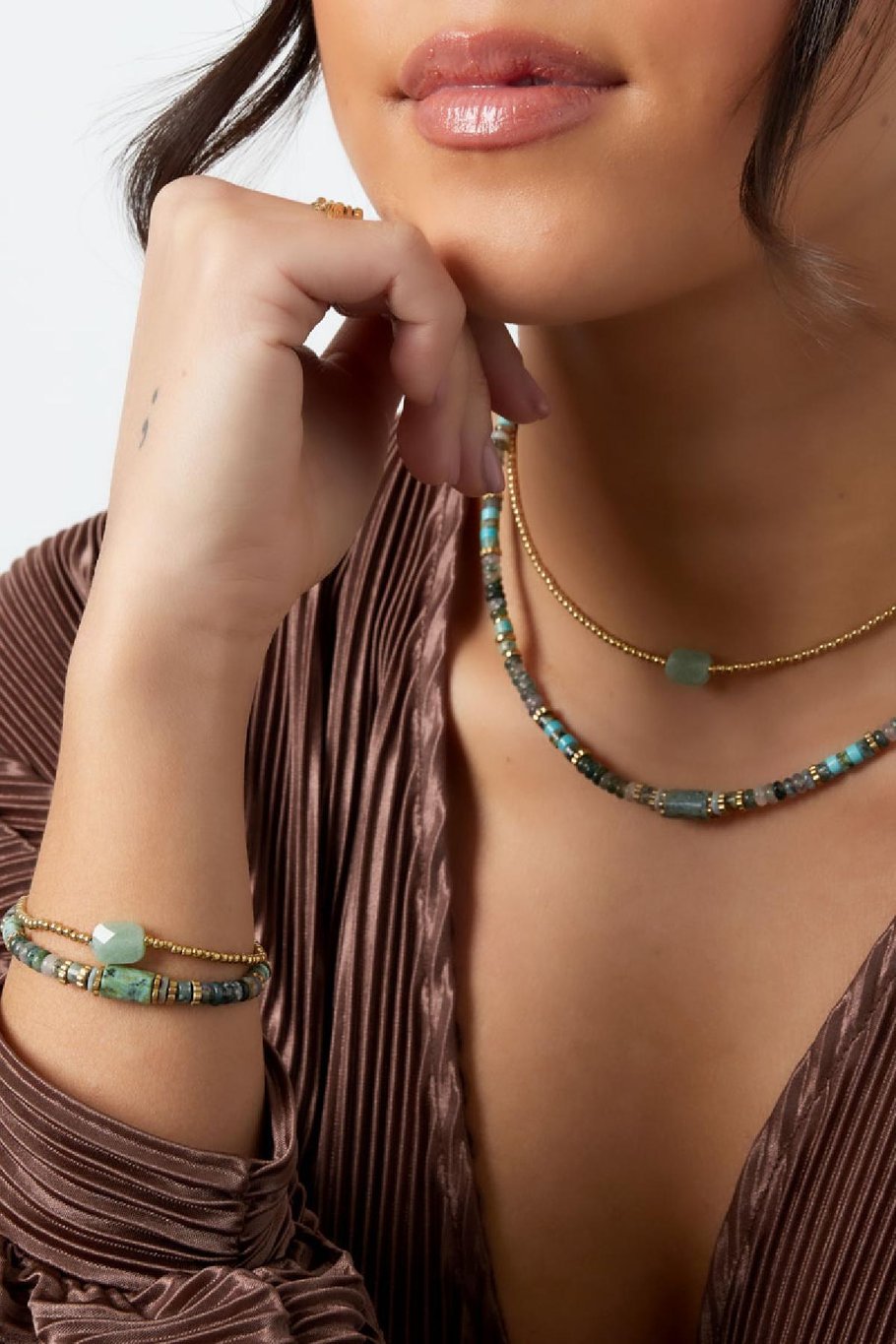Bracelet beads with large stone - Natural stones collection Green Stainless Steel Picture2