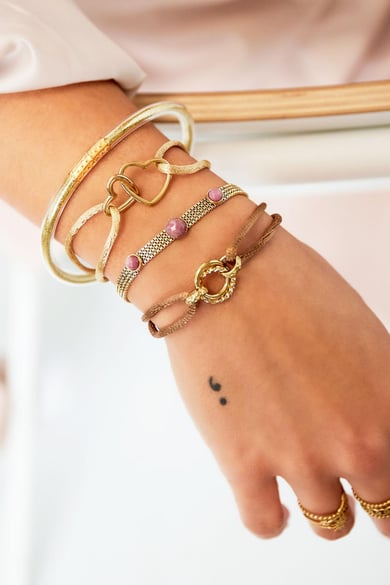 Stoffarmband Kreis Rosè &amp; Goldfarbe Edelstahl h5 Bild2