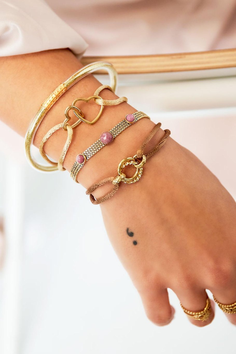 Stoffarmband Kreis Rosè &amp; Goldfarbe Edelstahl Bild2