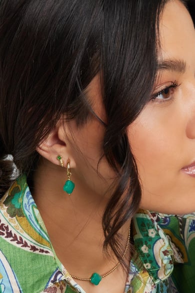 Ear studs leaf &amp; stone - Natural stone collection White Gold Color Stainless Steel h5 Picture3