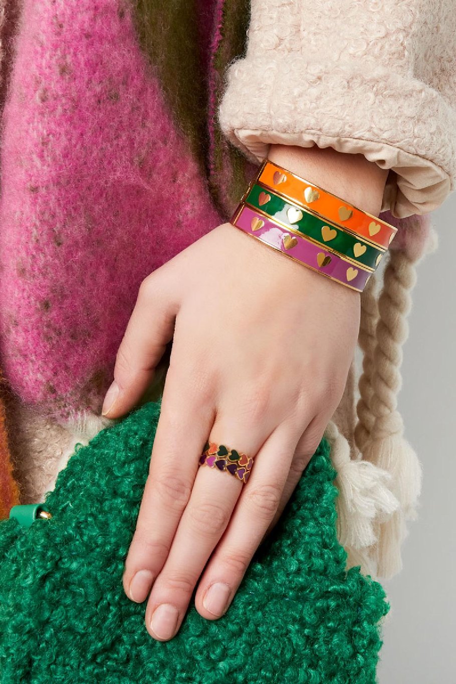 Bracelet jonc émail coeurs Violet Acier inoxydable Image3