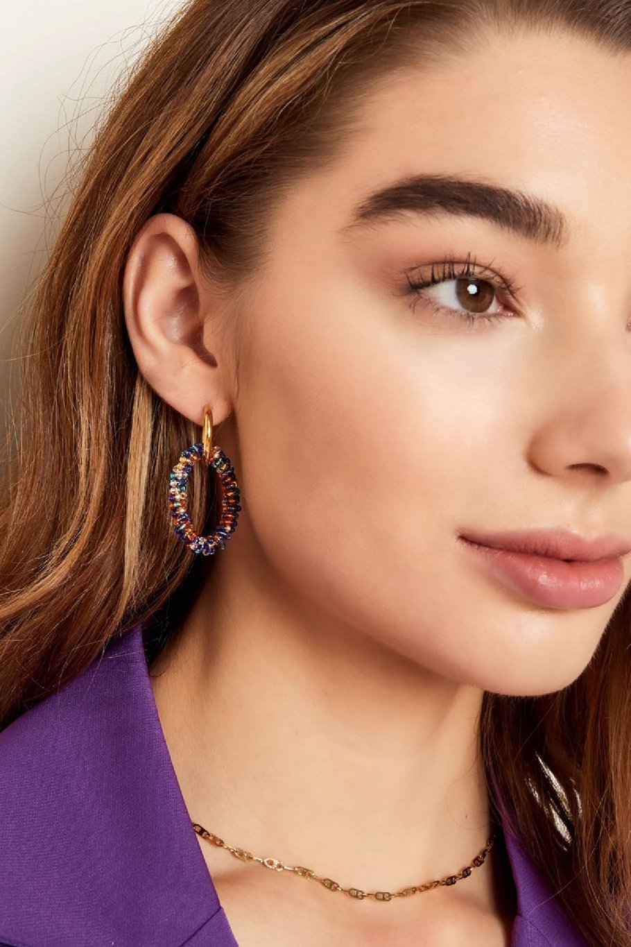 Boucles d'oreilles ovales avec perles Multicouleur Acier inoxydable Image2