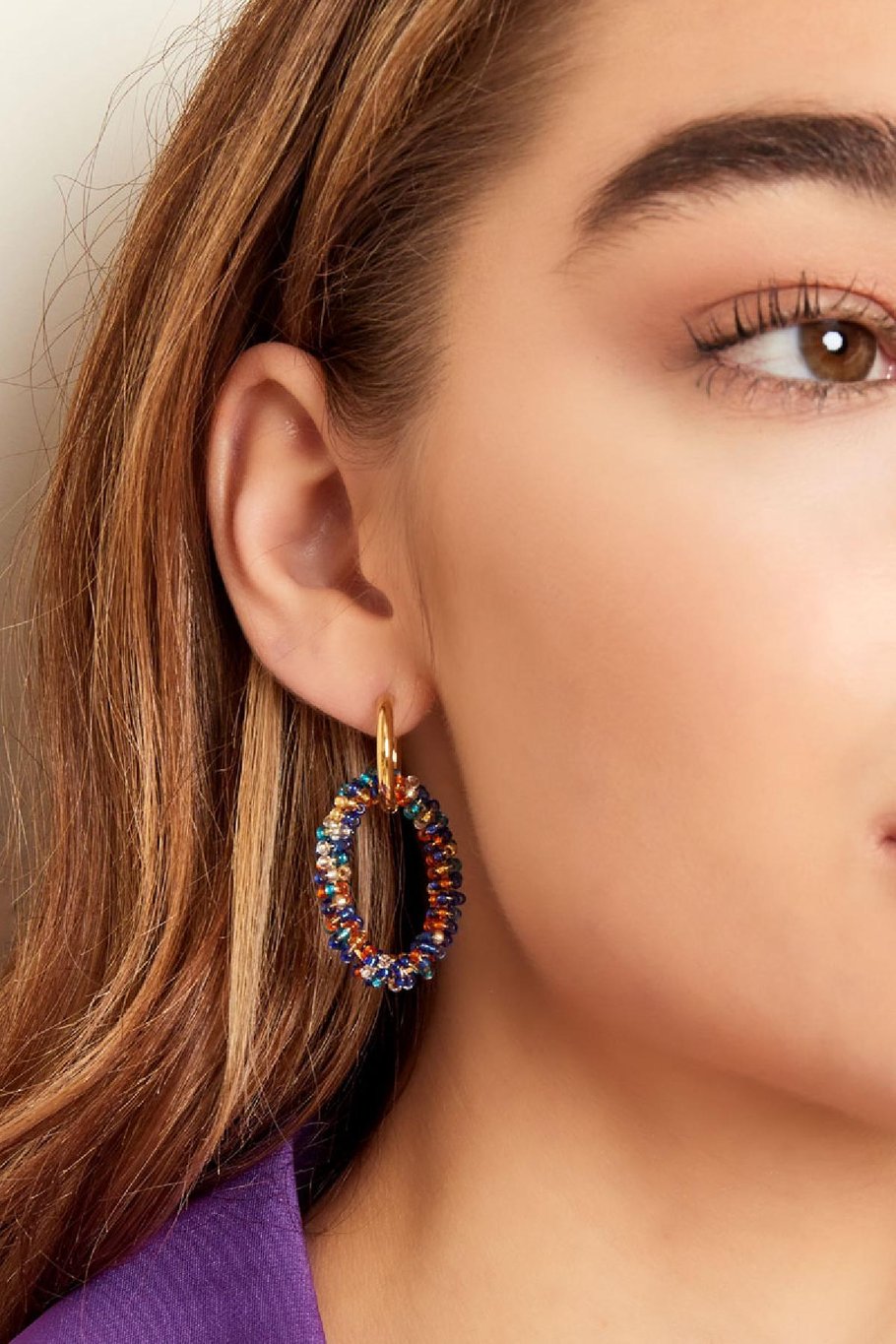 Boucles d'oreilles ovales avec perles Multicouleur Acier inoxydable Image3