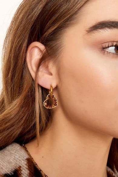 Aretes de corazón con cuentas Verde &amp; Color dorado Acero inoxidable h5 Imagen4