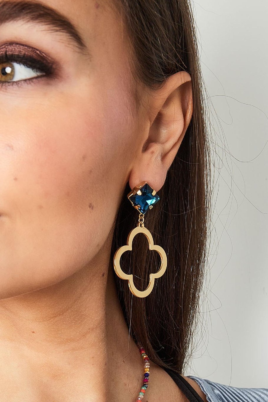 Kleeohrringe mit Glasperlen Blau &amp; Goldfarbe Edelstahl Bild4