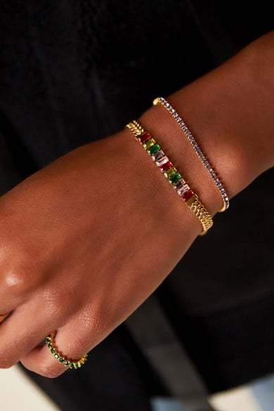 Armbandkette mit Zirkon Goldfarbe Edelstahl h5 Bild2