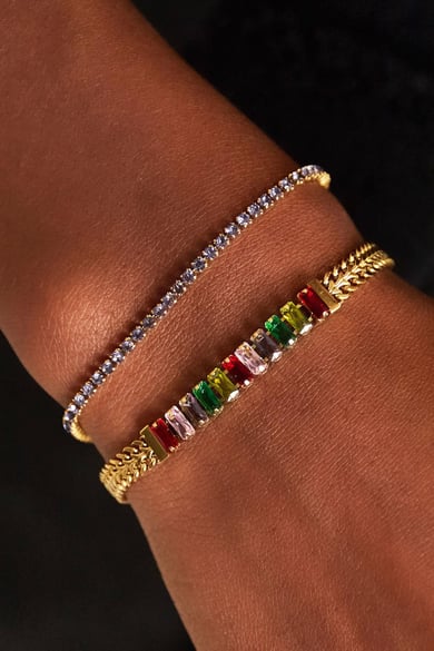 Armbandkette mit Zirkon Goldfarbe Edelstahl h5 Bild3