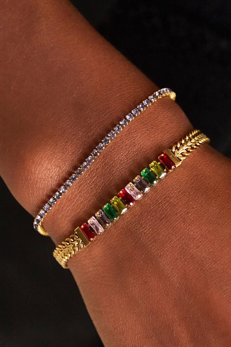 Armbandkette mit Zirkon Goldfarbe Edelstahl Bild3