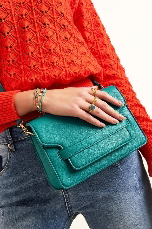 Square PU leather shoulder bag with buckle closure