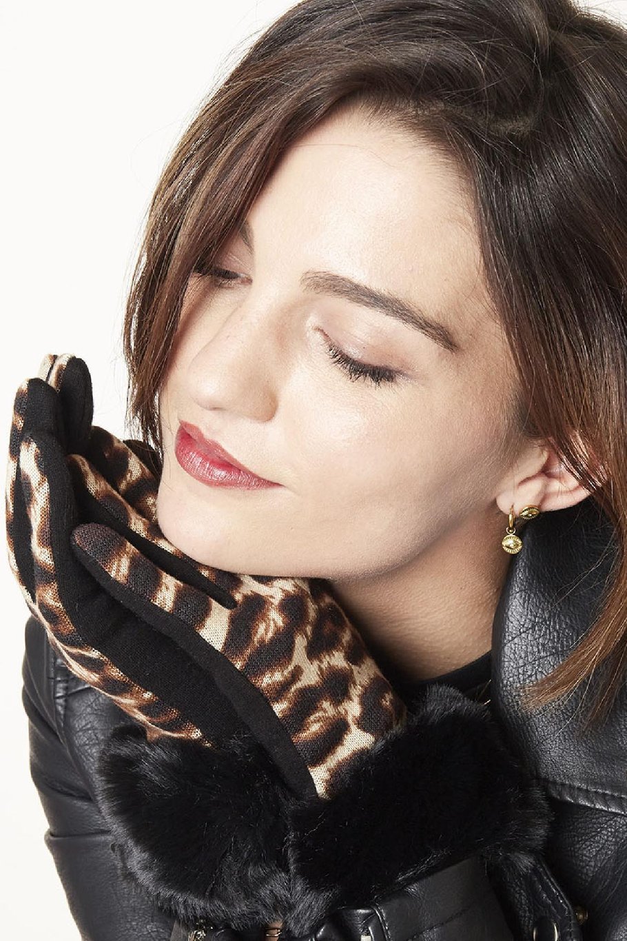 Gloves Leopard &amp; Fur Marrón Poliéster Estándar Imagen2