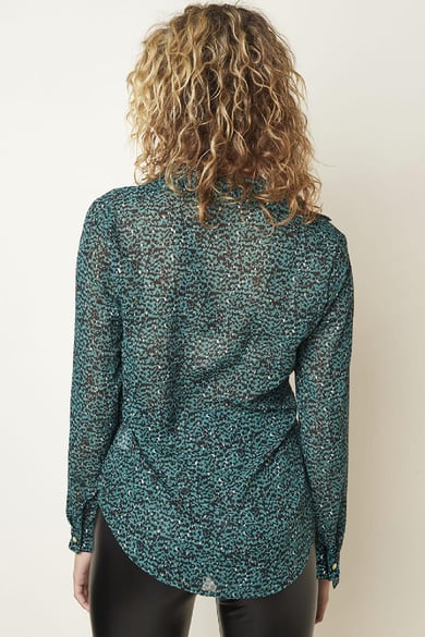 Blusa de manga larga estampada con botones Verde S h5 Imagen5