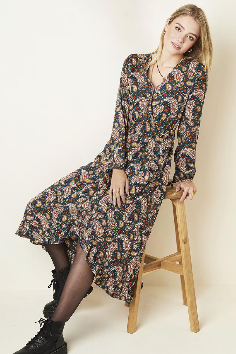 Robe Paisley Print Bleu foncé S Image2
