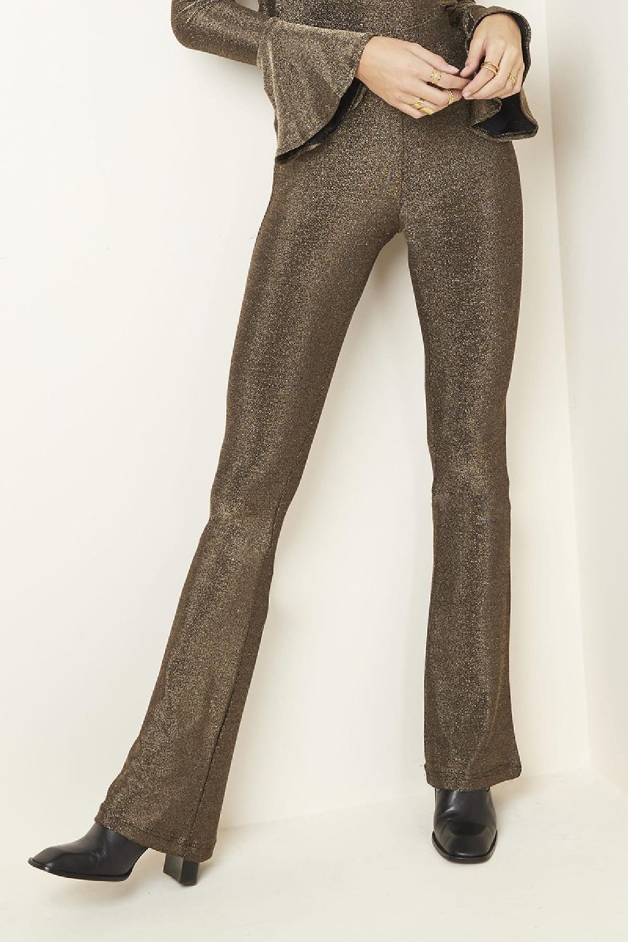 Broek Flare Glitter Goud kleur S Afbeelding2