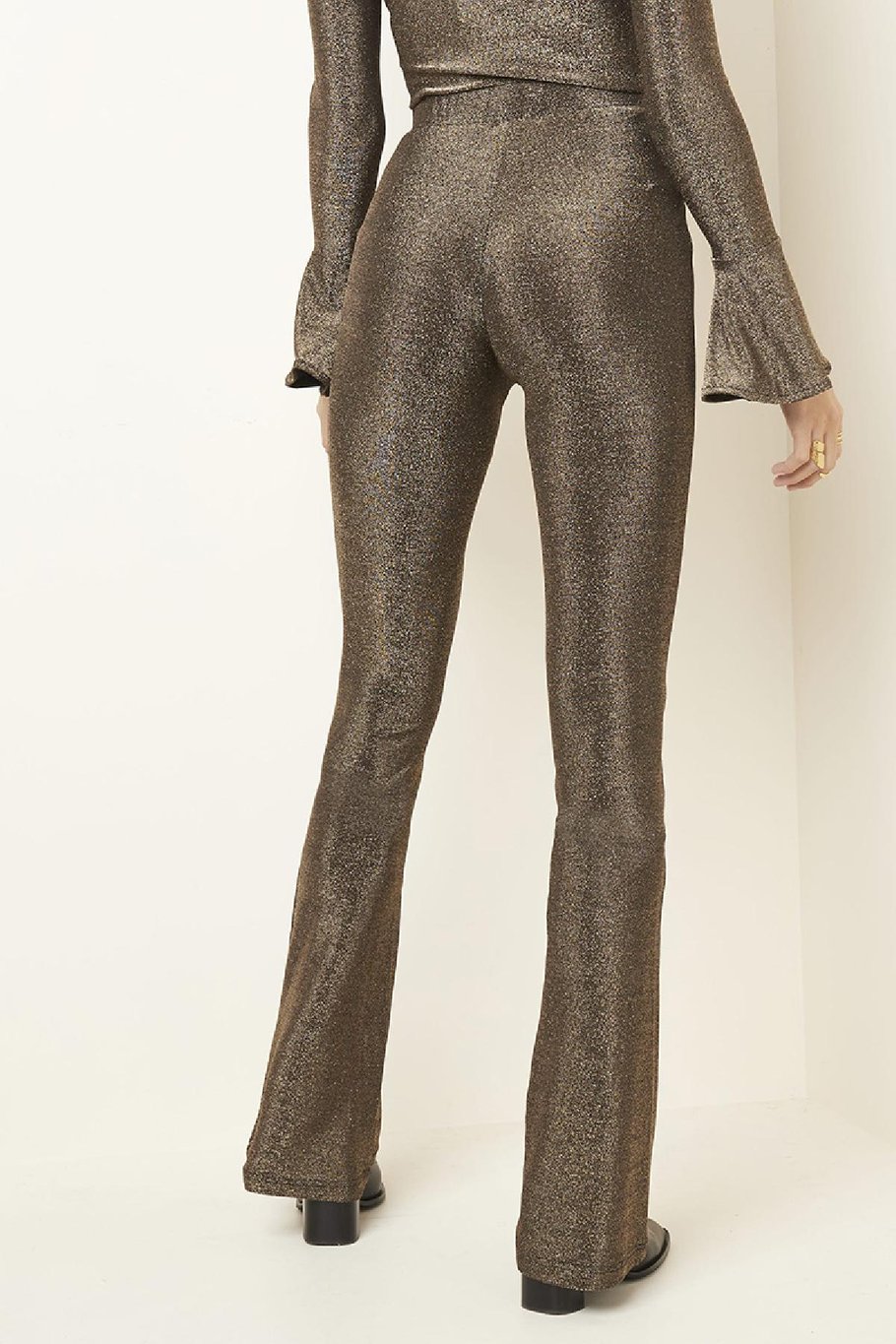 Broek Flare Glitter Goud kleur S Afbeelding3
