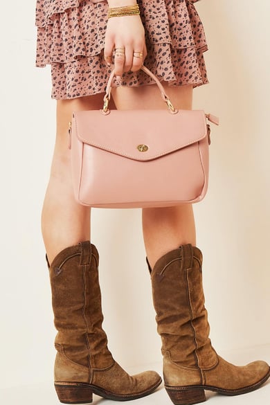 PU Kunstledertasche mit Griff und Schultergurt und Metalldetails Rosa Polyurethan h5 Bild4