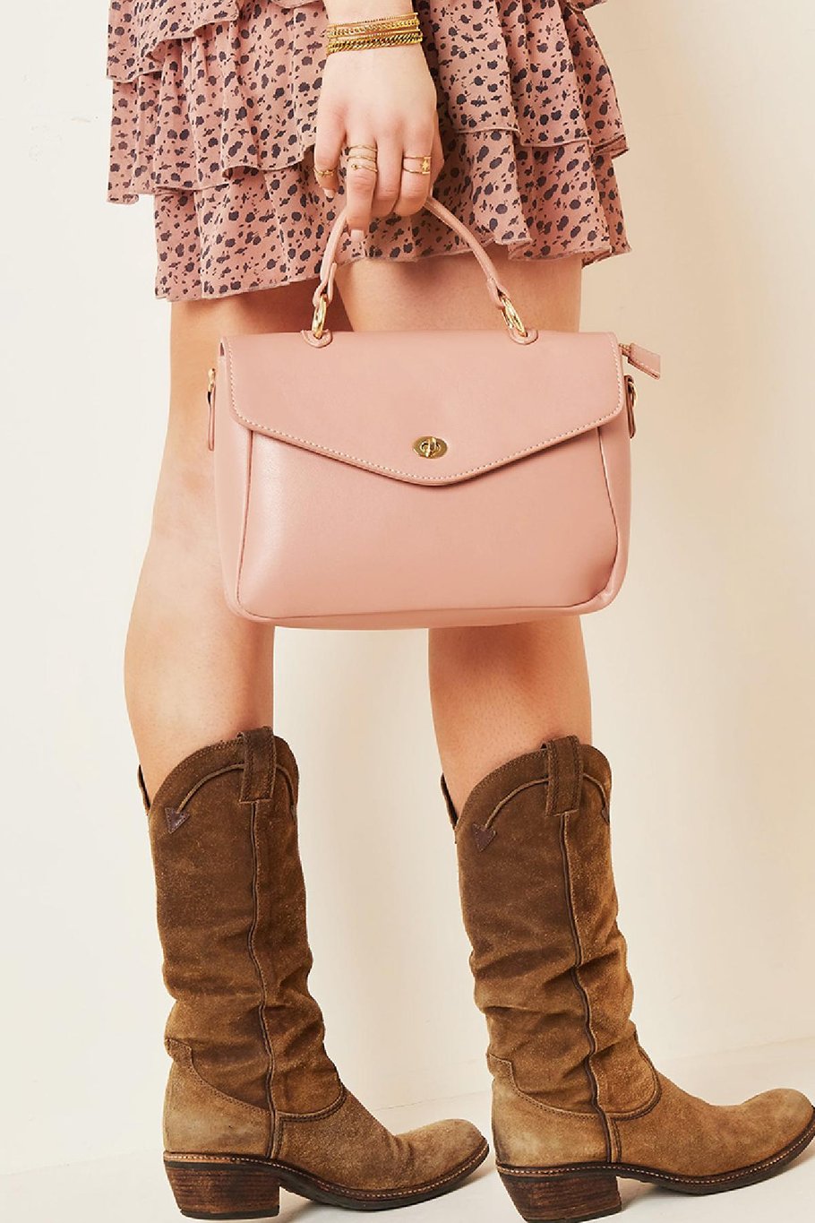 PU Kunstledertasche mit Griff und Schultergurt und Metalldetails Rosa Polyurethan Bild4