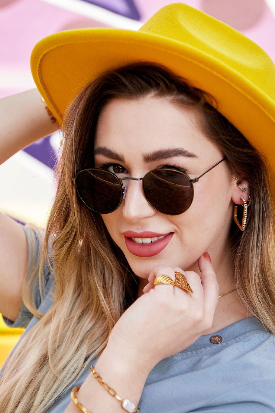 Sunglasses with thin frame Grey &amp; Gold Color Metal One size Picture5