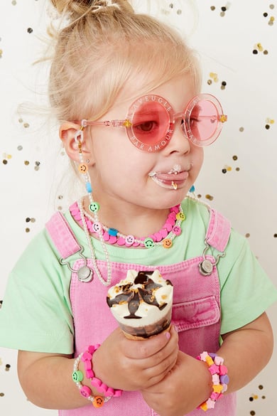 Mutter-Tochter-Kollektion Perlen-Smiley-Sonnenbrillenband - Kinder Weißgold Perlmutt h5 Bild2
