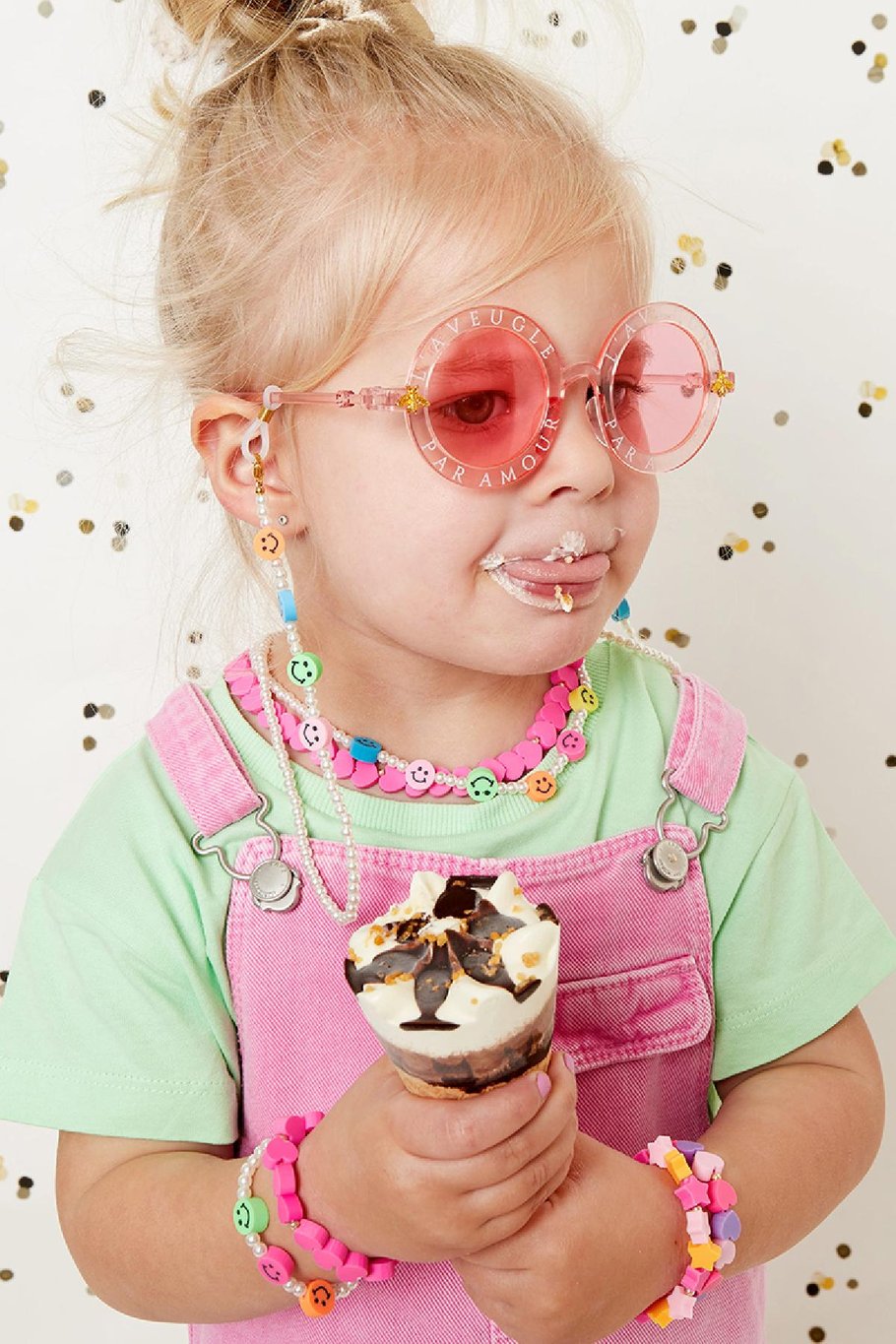 Mutter-Tochter-Kollektion Perlen-Smiley-Sonnenbrillenband - Kinder Weißgold Perlmutt Bild2