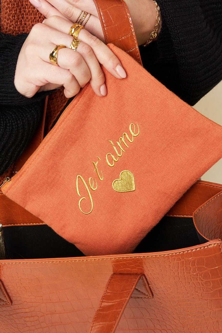 Bolsa de maquillaje je t'aime Naranja Algodón Imagen2
