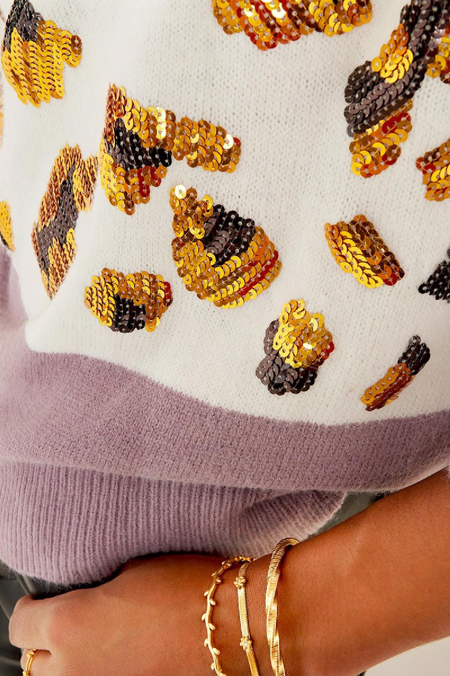 Pull à rayures et paillettes Blanc S/M Image4