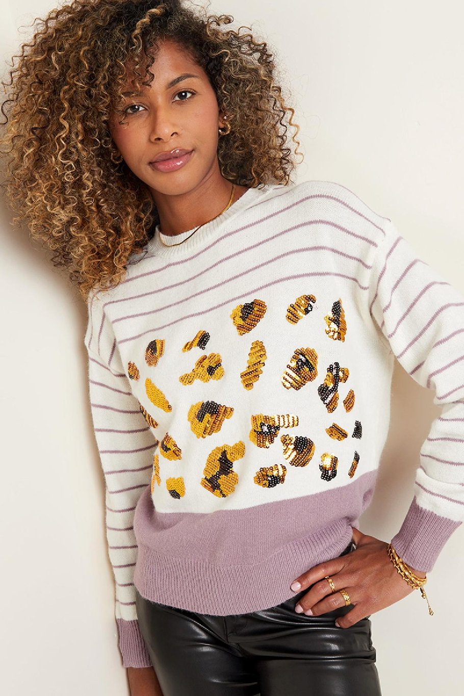 Pull à rayures et paillettes Blanc S/M Image5
