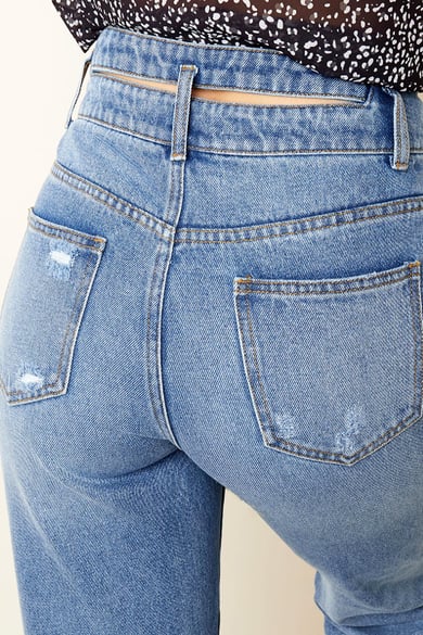 Enkellange versleten jeans met hoge taille Blauw XS h5 Afbeelding7
