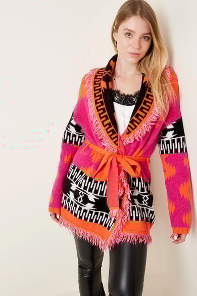 Long cardigan boho fringe Multi One size h5 Picture4