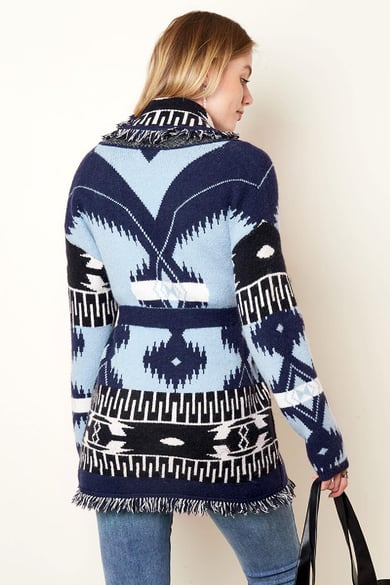 Cardigan lungo boho con frange Blue One size h5 Immagine6