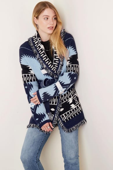 Cardigan lungo boho con frange Blue One size h5 Immagine4