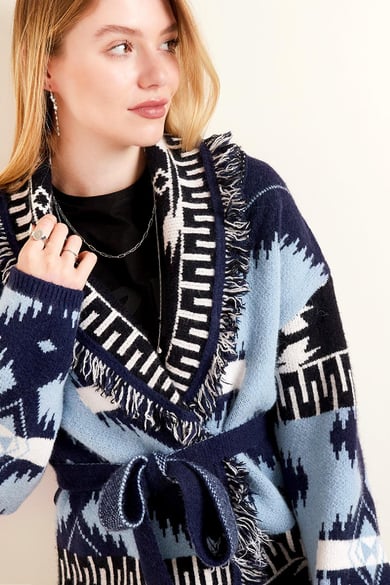 Cardigan lungo boho con frange Blue One size h5 Immagine5