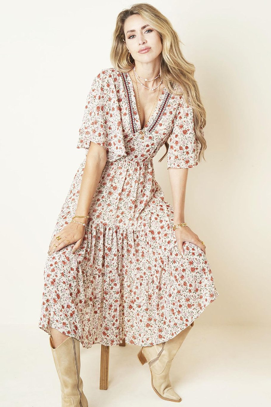 Kleid Boho Rosen Weiß S Bild2