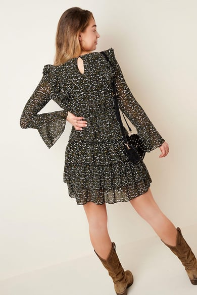Kleid mit Blumendruck und Rüschen Grün S h5 Bild6