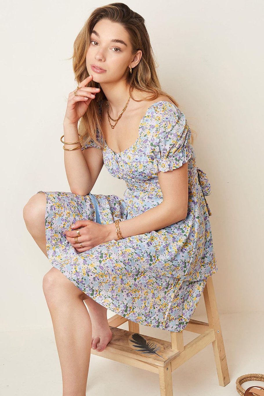 Robe Fleurie Eté Bleu S Image3