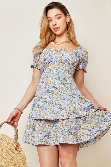 Robe Fleurie Eté Bleu S h5 Image2